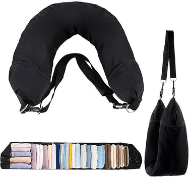 Almohada de Viaje rellenable para Equipaje Adicional, Bolsa de Almacenamiento de Terciopelo para Almohada de Cuello de Viaje con tamaño Ajustable, se Adapta a hasta 3 días de Viaje.